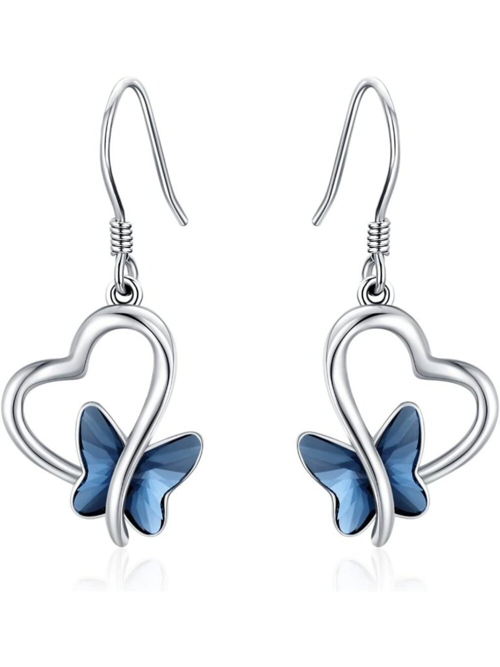Sterling Silver Butterfly Dangle Earrings with Crystal Moonstone & Opal - Gift